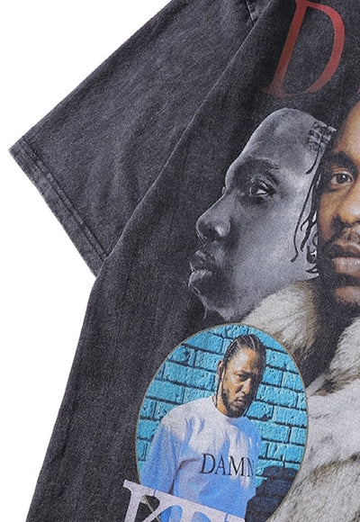 Kendrick Lamar t-shirt hip-hop tee retro rapper top in grey
