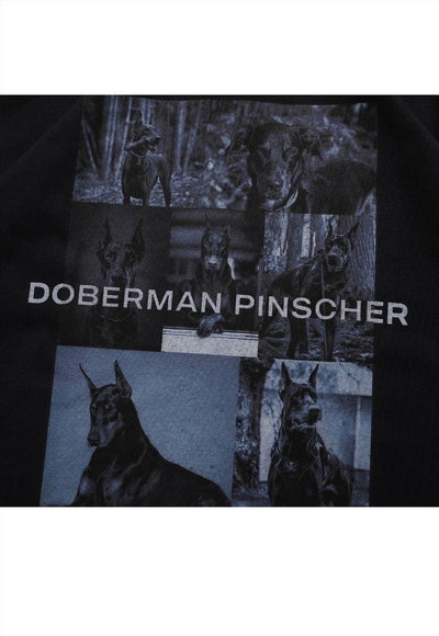 Doberman print t-shirt retro Pinscher tee punk dog top white