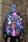 Psychedelic bomber jacket handmade detachable raver puffer