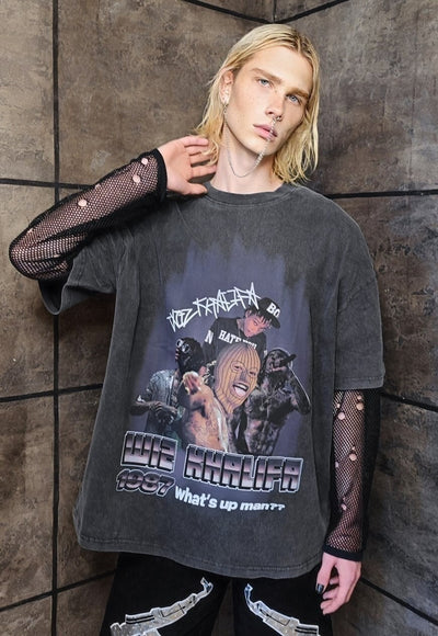 Rapper t-shirt premium vintage wash gangster tee in grey