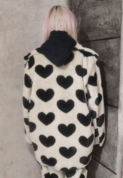 Heart fleece jacket handmade fauxfur heart trench coat cream