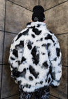 Cow fleece jacket punk faux fur fluffy animal bomber white