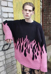 Flame knitwear sweater Korean top fire burning jumper pink