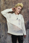 Transparent sweater ripped jumper sheer knitted top in cream