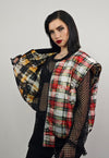 Tie-dye tartan varsity jacket yellow check reversible bomber