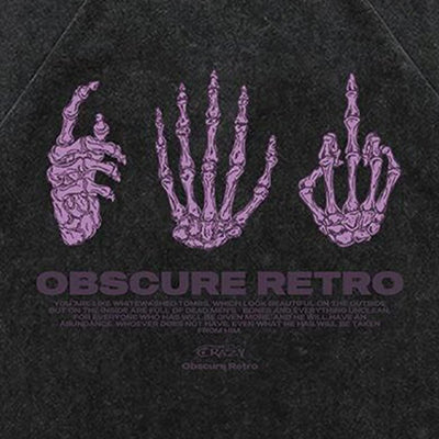 Middle finger t-shirt skeleton top vintage wash retro tee