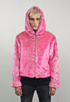 Pink faux fur jacket hooded fluffy bomber fuzzy cropped coat