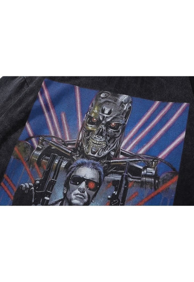 RoboCop t-shirt old terminator long tee retro top acid black