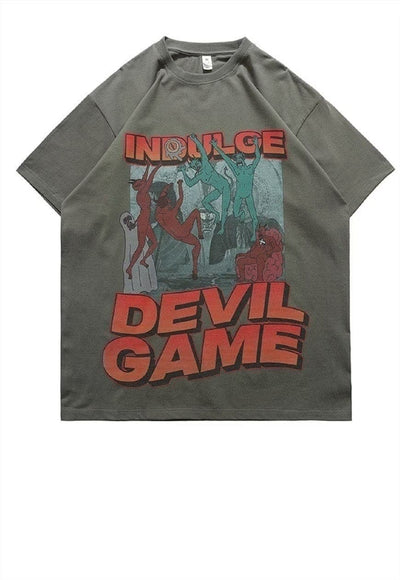 Devil print t-shirt punk tee Gothic game top in White