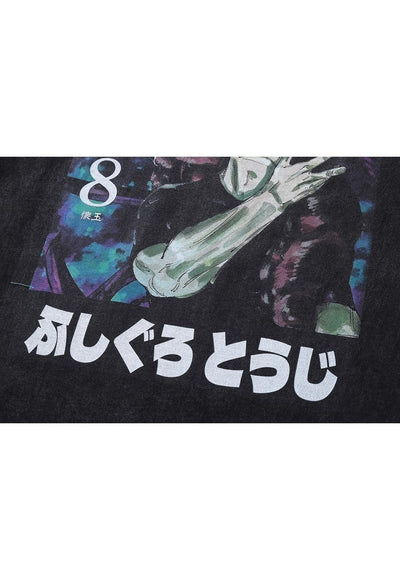 Anime t-shirt Japanese cartoon tee retro top in vintage grey