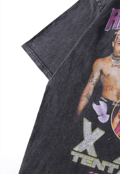 Dead rapper t-shirt hip-hop tee retro grunge top in grey