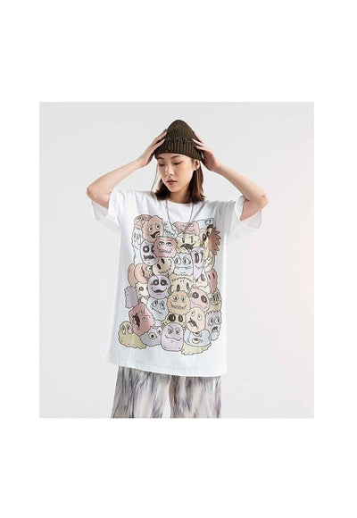 Ghosts print t-shirt Y2K tee skater monsters top in white