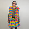 Rainbow faux fur coat cropped unicorn bomber fluffy carnival fleece detachable sleeves festival jacket burning man short luminous overcoat