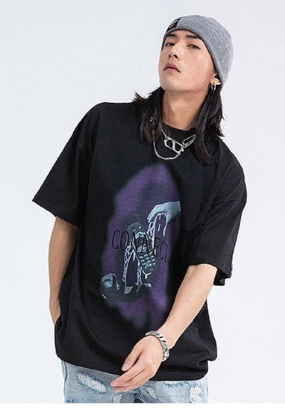 Mobile phone t-shirt retro tee grunge skater top in black