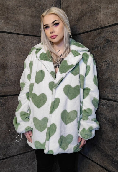 Heart fleece coat handmade 2in1 love emoji trench jacket