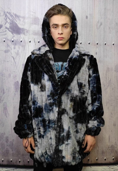 Tie-dye fleece coat handmade 2in1 gradient trench jacket