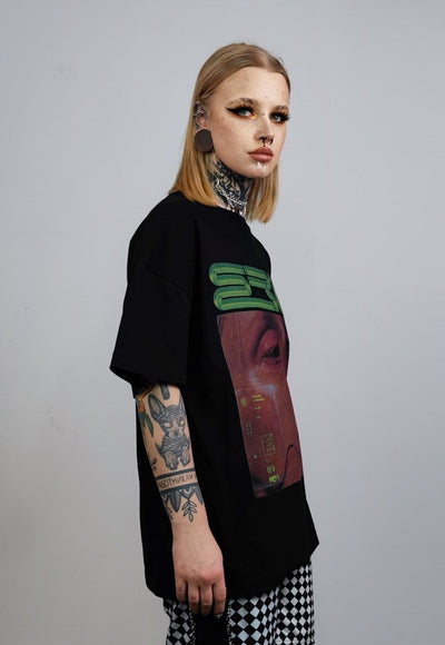 Cyberpunk t-shirt techno tee futuristic print top in black