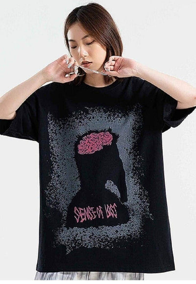 Monster print t-shirt brain tee grunge skater top in black