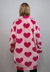 Heart fleece coat handmade faux fur love trench jacket pink