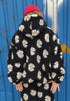 Daisy print fleece jacket handmade sunflower bomber in black