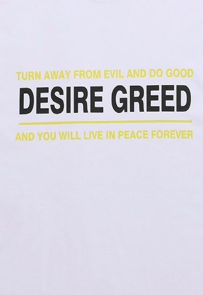 Greed t-shirt grunge tee retro slogan raver top in white