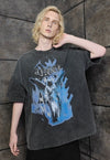 Premium grunge t-shirt vintage wash angel tee in acid black