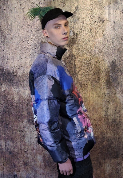 Anime bomber Hello Kitty puffer jacket tie-dye pastel blue