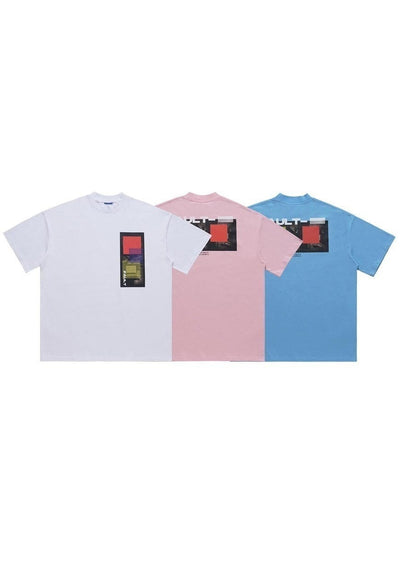 Microchip print t-shirt mechanic tee utility top in pink