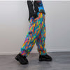 Disco faux fur joggers 70s raver pants fluffy psychedelic trousers ski fleece tie-dye overalls festival bottoms burning man pants blue pink