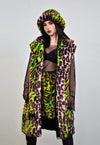 Leopard fauxfur coat green neon animal print festival bomber