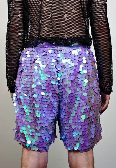 Purple sequin shorts mermaid trousers fantasy luminous pants