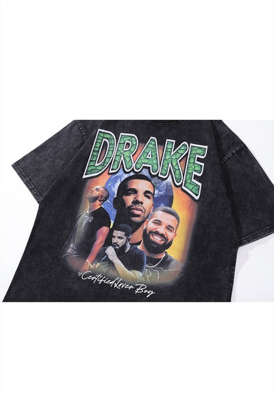 Drake t-shirt rapper print tee retro hip-hop top in grey