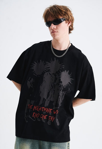 Punk cartoon t-shirt spiky hair tee retro grunge top black