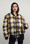 Tartan check varsity jacket red tie-dye reversible bomber