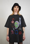 Psychedelic tshirt graffiti top vintage wash hippie tee grey