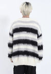 Striped fluffy cardigan knitted long hair jumper woolen top