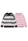 Striped sweater fluffy knitted jumper soft fleece in black