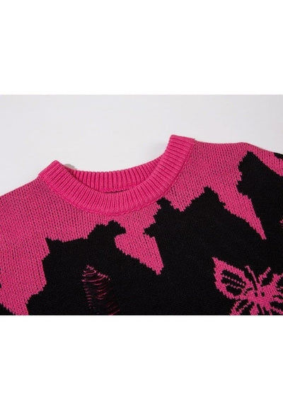 Butterfly sweater distressed grunge jumper ripped top pink