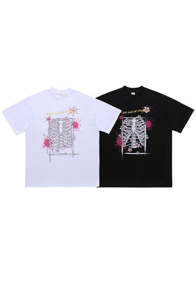 Bones print t-shirt skeleton tee grunge skull top in black