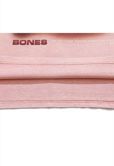 Bones print t-shirt zombie tee grunge corpse top pastel pink