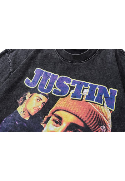 Retro singer t-shirt JB tee grunge skater top in acid grey