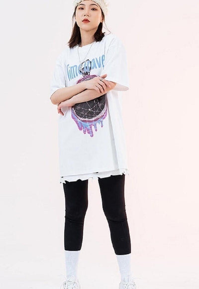 Time travel t-shirt retro clock print tee grunge top white