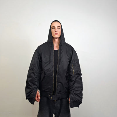 Hooded oversize bomber jacket black baggy punk utility MA1 90s college coat rapper windbreaker hip-hop rain jacket going out raver puffer