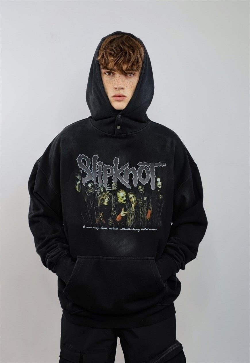 Slipknot hoodie metal band pullover vintage wash jumper grey