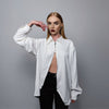 Zip up utility shirt long sleeve going out blouse high fashion top gorpcore jumper silky fancy dress sweatshirt loose sweat in white