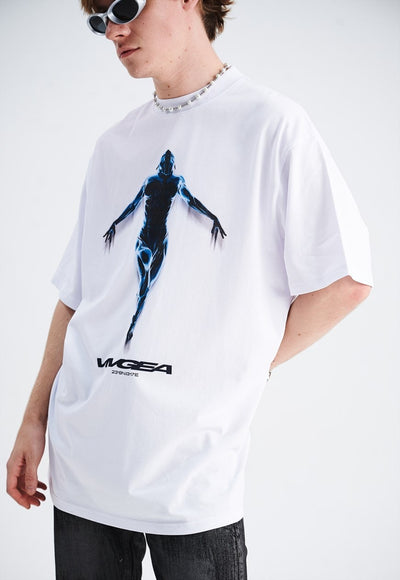 Cyber woman t-shirt Y2K print tee retro futuristic top white