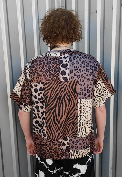 Leopard print tee handmade edgy animal t-shirt in brown