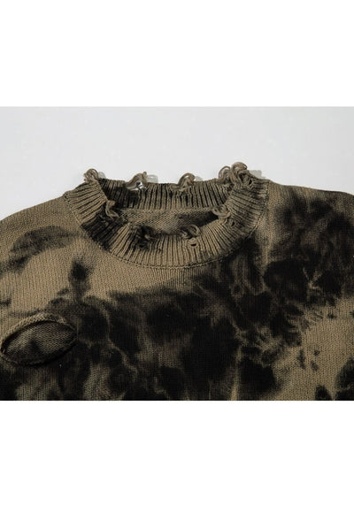 Ripped tie-dye sweater gradient bleached premium jumper grey