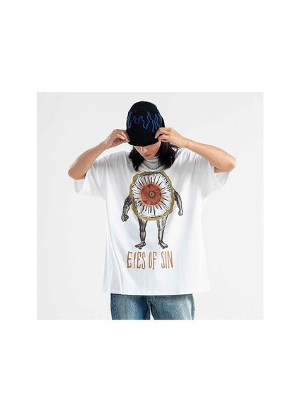 Eye print t-shirt grunge monster tee punk skater top white