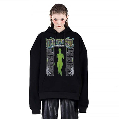 Witch hoodie monster print pullover graffiti top punk jumper